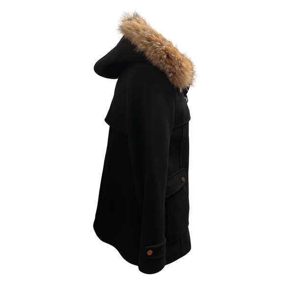 Trina Turk Parka Coat 8 Black Pink Bailey Wool Blend Duffle Coyote Fur Trim Hood - Picture 3 of 16